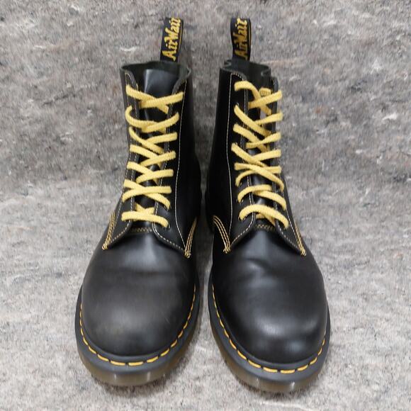 Dr. Martens 1460 Pascal Boots Men's Size 14 Black Leather Combat Yellow Laces - Picture 3 of 7